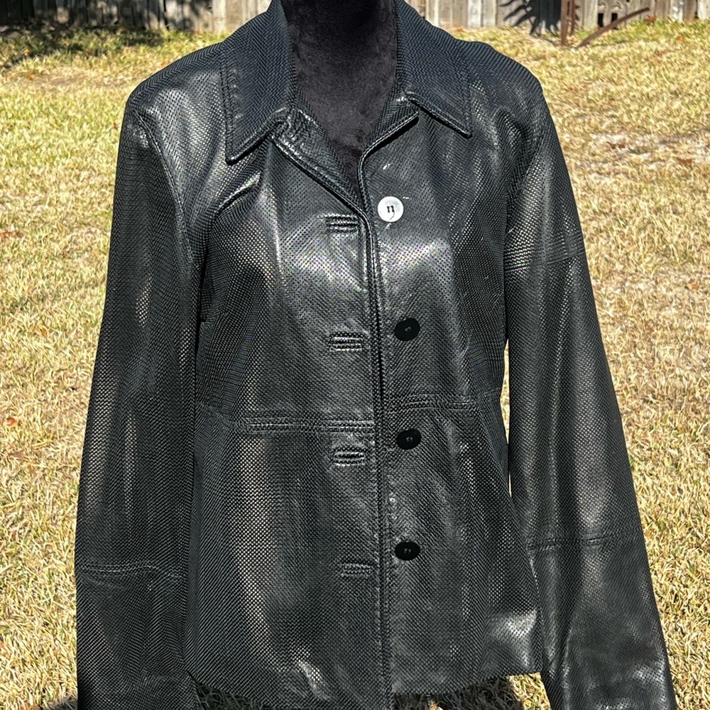 Sean Collection Textured Black Leather Jacket